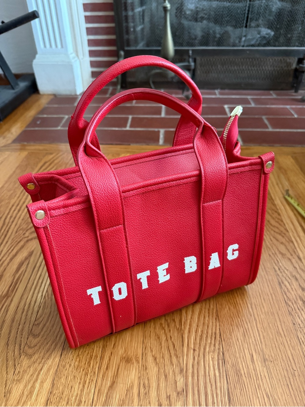 Tote bag red faux leather small tote purse with extra strap New